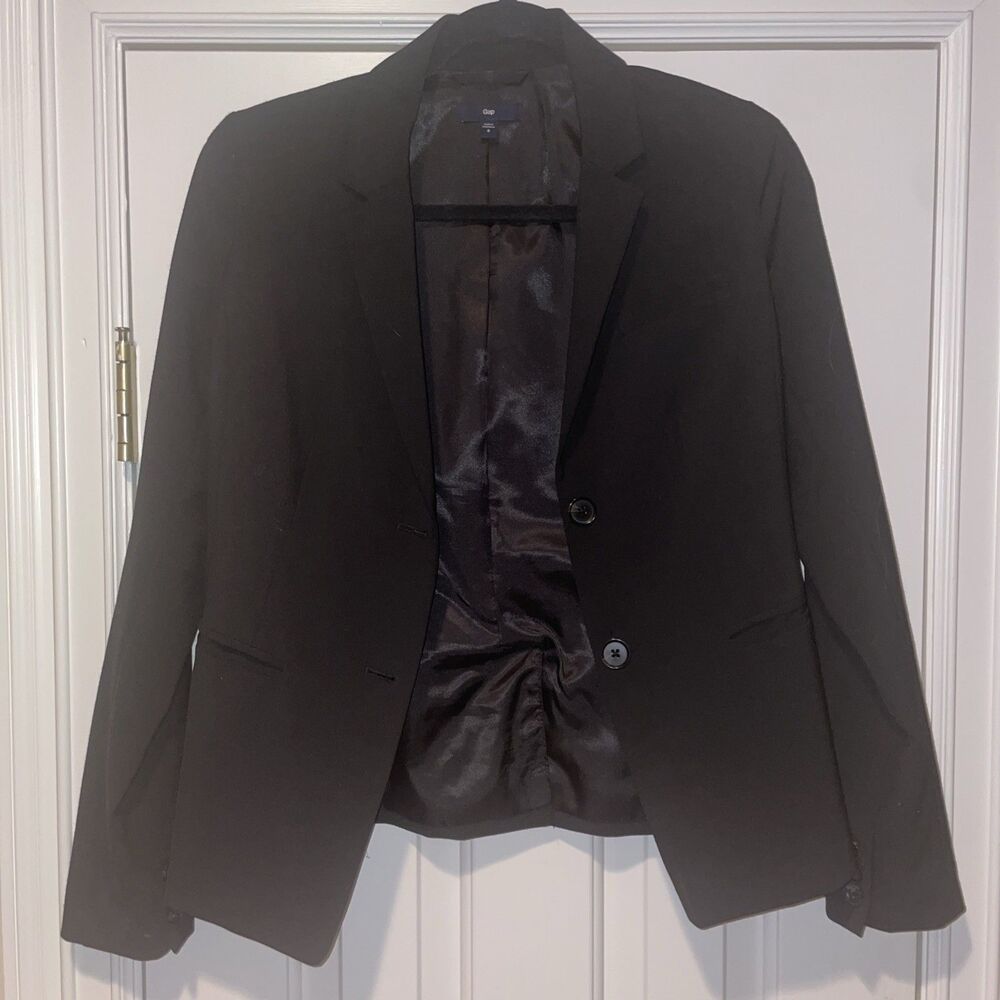 Gap Blazer Womens size 0 Black Lined Polyester Buttons Casual Career Work